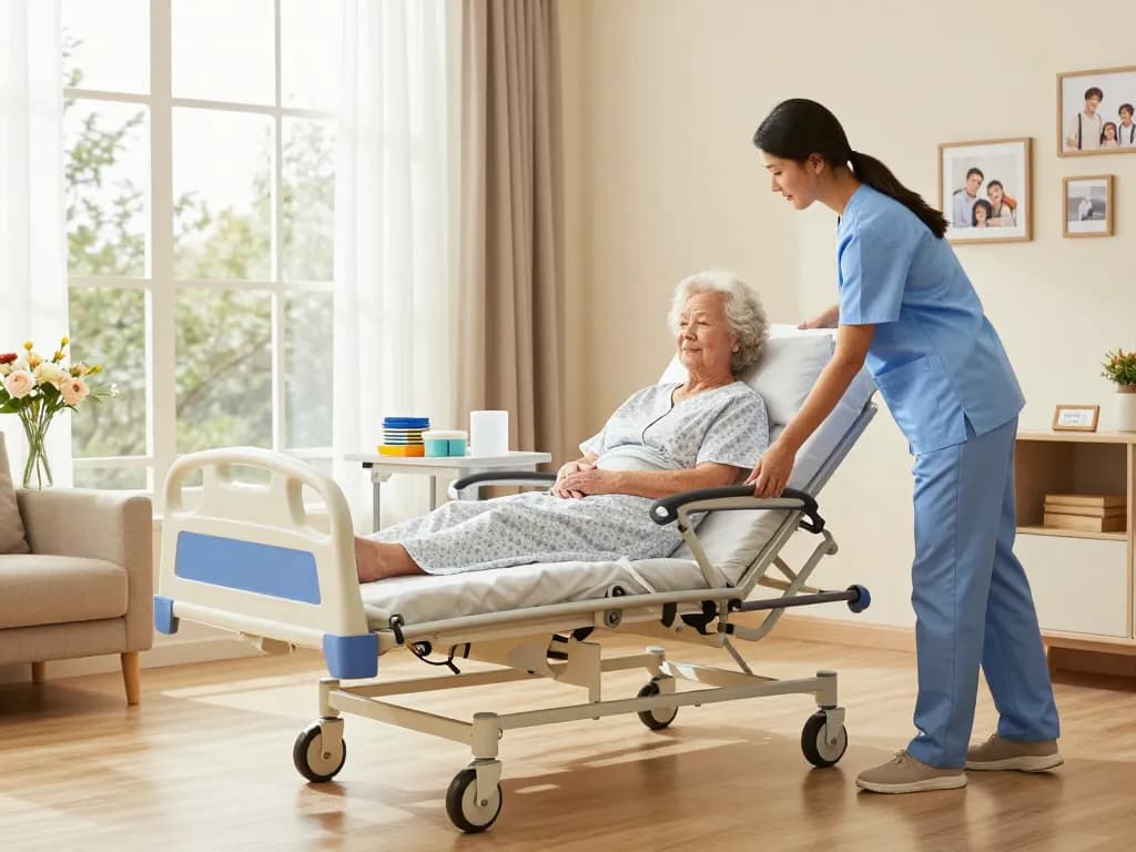 Adjustable giường bệnh nhân providing comfort for elderly in home care setting.