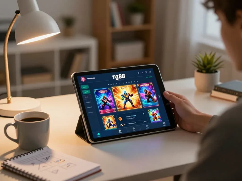 Playing on the tg88 casino app in a cozy home office with strategy notes.