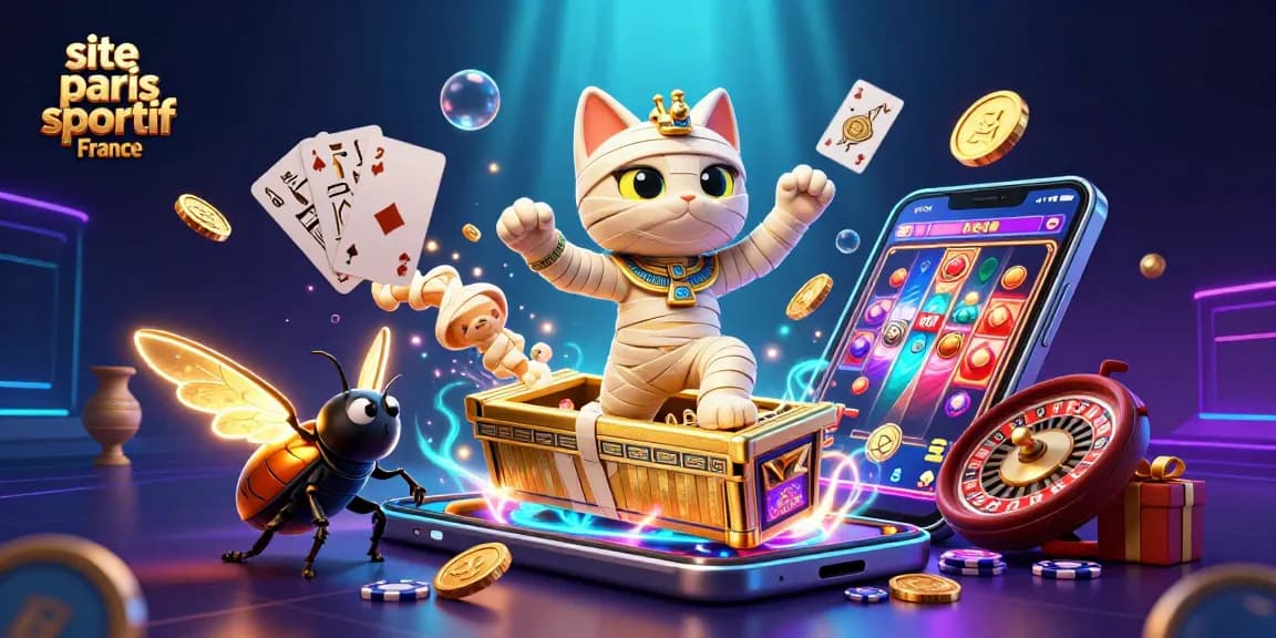 Pariez sur le site paris sportif France avec un chat momie égyptien et des éléments de casino captivants.