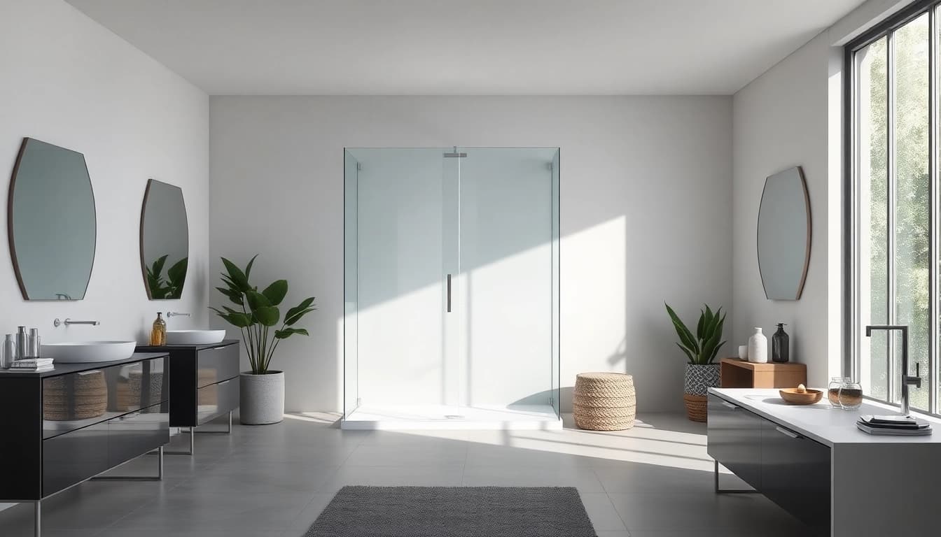 Gestalte mit sonni sanitär GmbH ein modernes Badezimmer mit eleganten Badezubehör.
