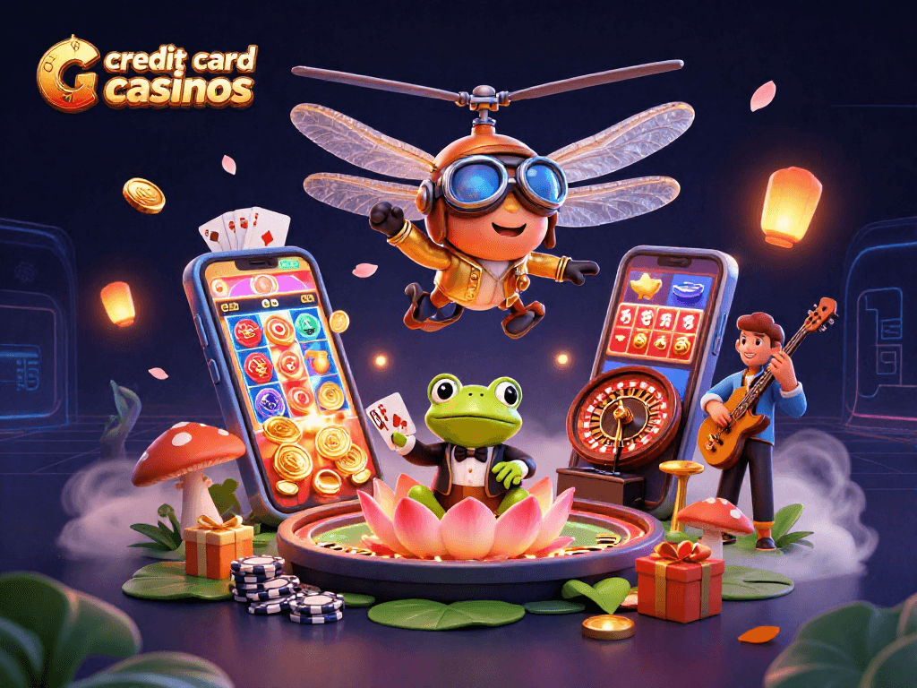 Engage in thrilling gameplay at credit card casinos with a dragonfly pilot and jazz musicians.