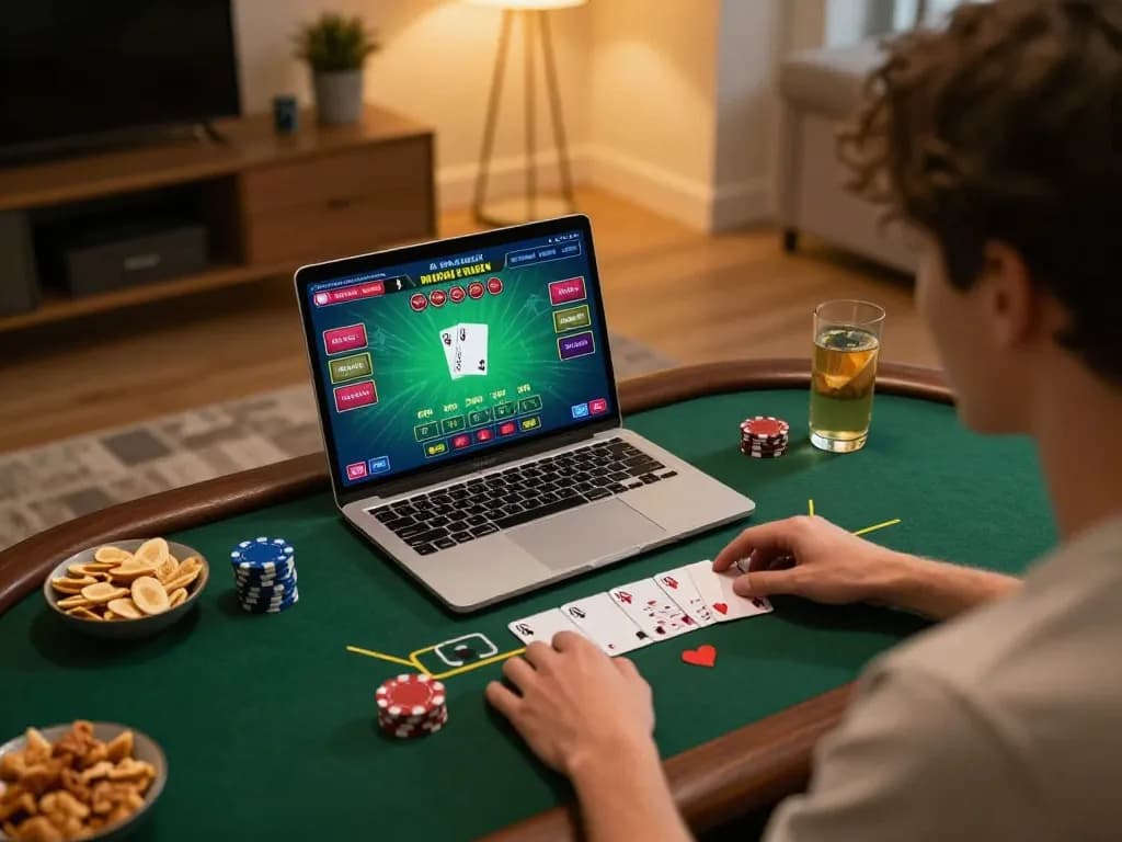 S666 players engaging in a live dealer blackjack game from home, showcasing a strategic and enjoyable gaming experience.