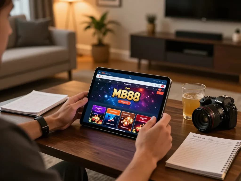 Engaging in mobile gaming on the MB88 app while relaxing at home.