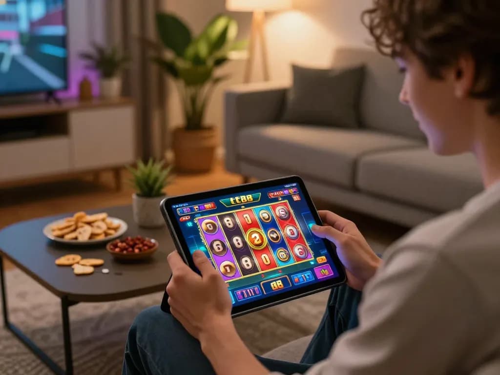 Engaging with tt88 casino app while enjoying a cozy home atmosphere during online gambling