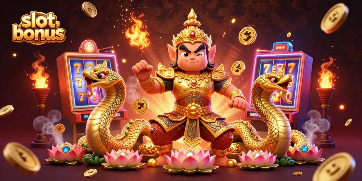Experience the thrill of a slot bonus with dynamic characters and vibrant gaming elements in this illustration.