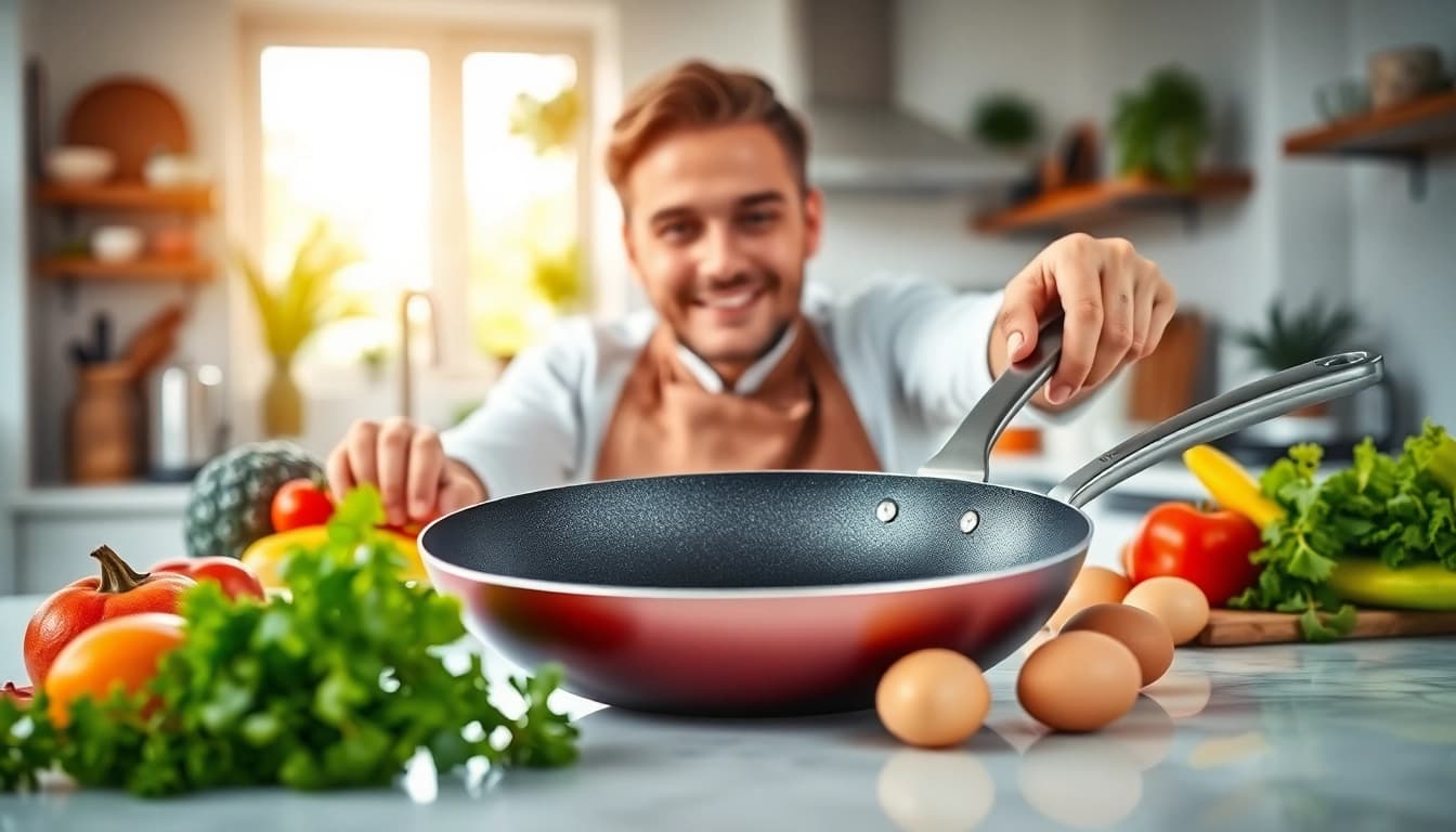 Cook delicious meals using the best nonstick pan NZ featuring vibrant ingredients for a bright kitchen scene.