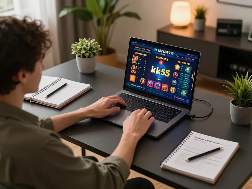 Player engaged in online gaming on kk55 platform, showcasing a warm home setup.