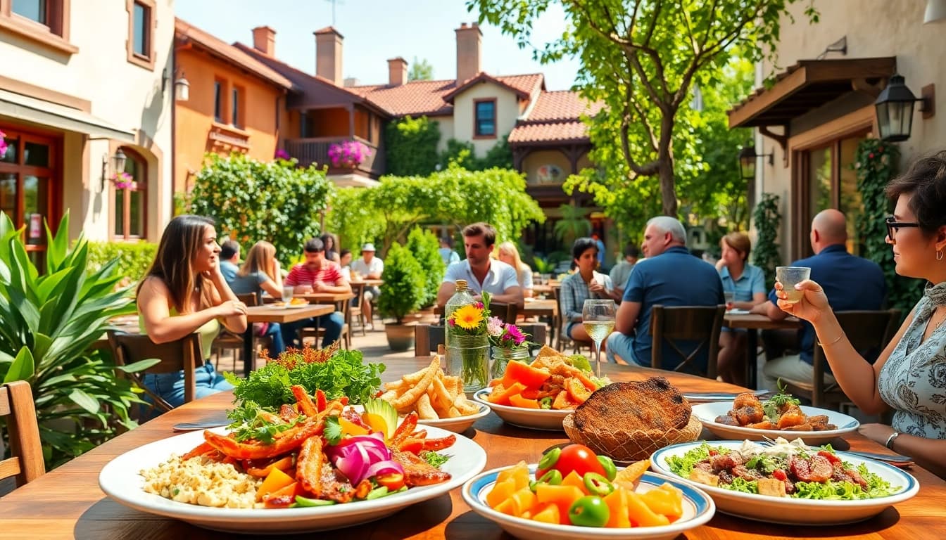Enjoying a meal at Clarksburg CA restaurants with vibrant dishes and a welcoming atmosphere.