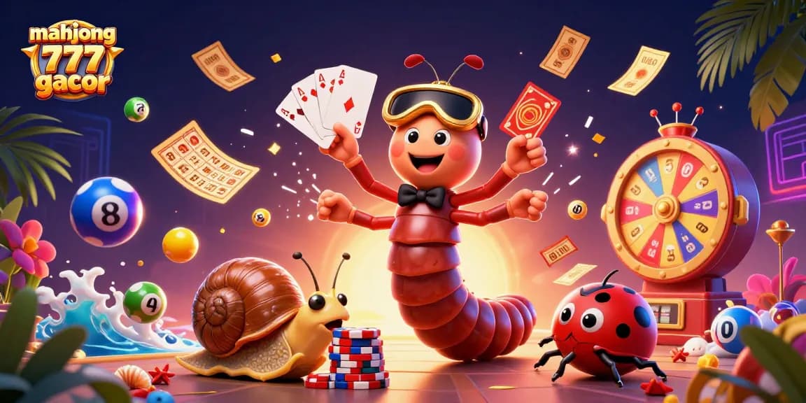 Engage with mahjong 777 gacor through an exciting 3D casino scene featuring playful characters and dynamic game elements.