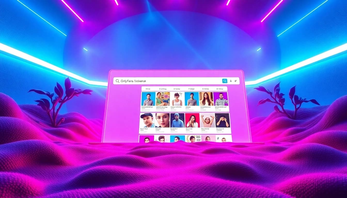Dynamic OnlyFans search engine interface with engaging results and vibrant colors.