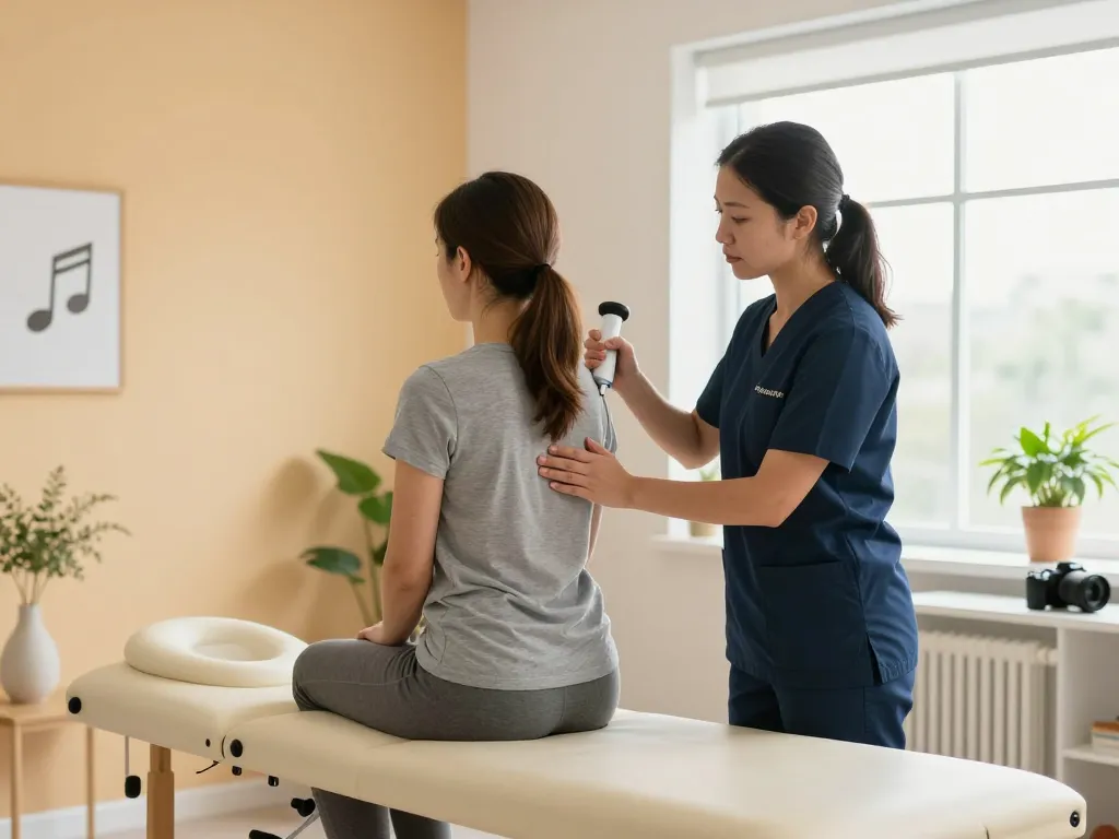 Chiropractic services in a warm, inviting office with gentle adjustments and natural light.