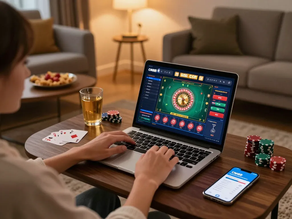 Engaging with the CM88 COM online platform while enjoying a cozy home atmosphere for gaming.