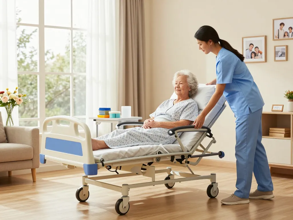 Adjustable giường bệnh nhân providing comfort for elderly in home care setting.