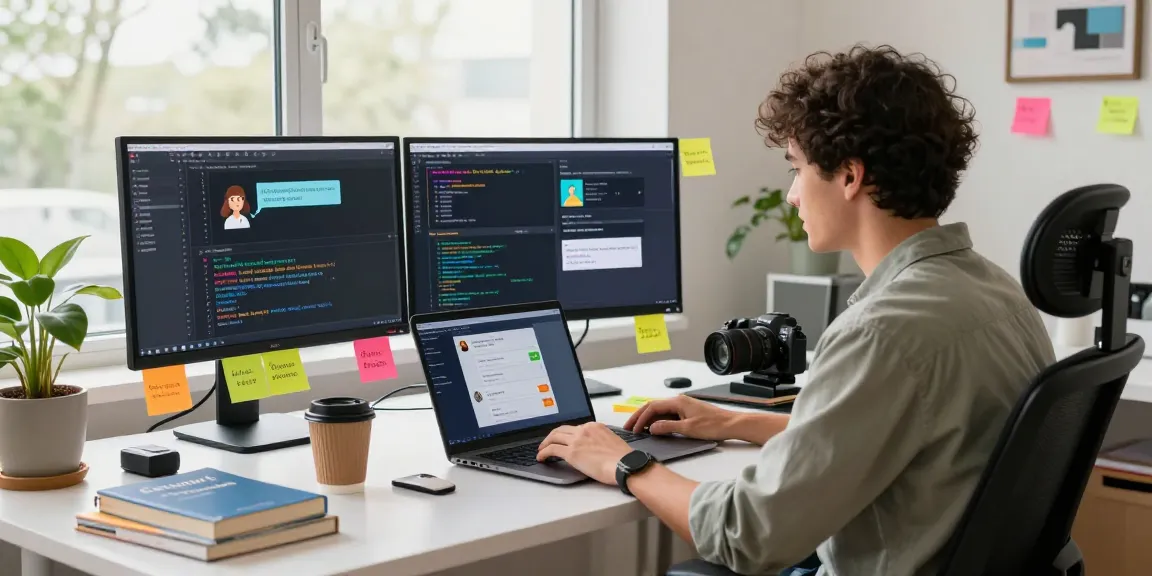 Engaged developer creating CrushOn AI chat characters in a modern workspace.