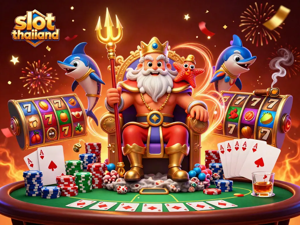Engage with dynamic slot thailand reels and cartoon characters in a vibrant casino scene.