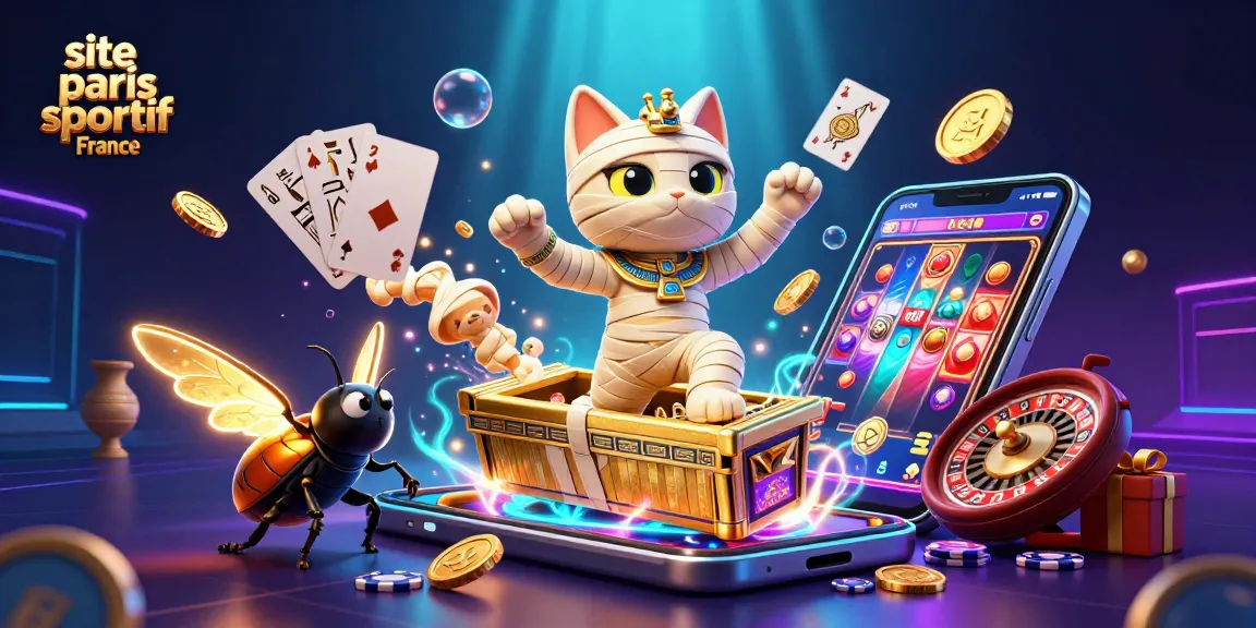 Pariez sur le site paris sportif France avec un chat momie égyptien et des éléments de casino captivants.