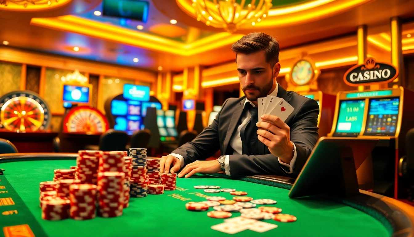 Vivez l'excitation de gagner au meilleur casino en ligne france avec des jetons de poker et des cartes en main.