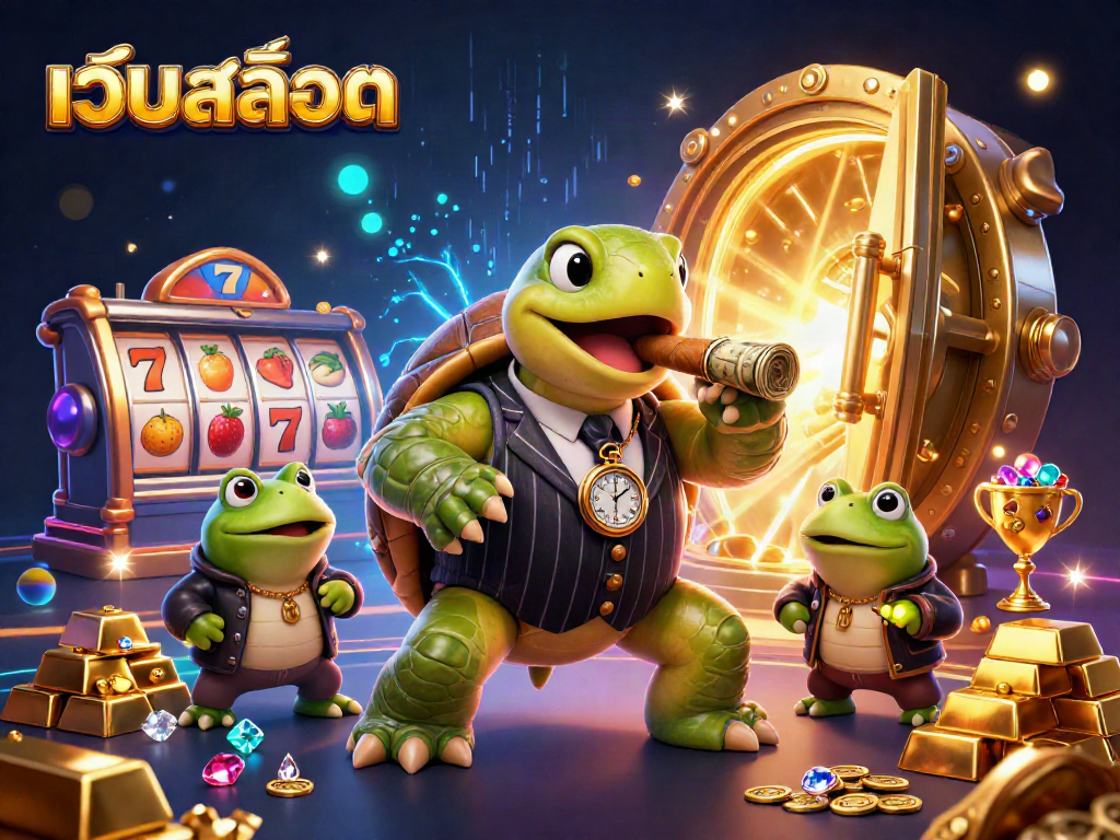 Experience exciting เว็บสล็อต action with a 3D turtle mobster and bullfrogs in a lavish casino.