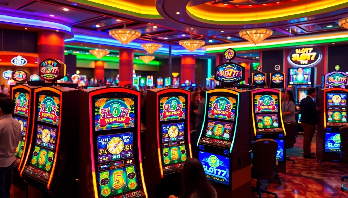 Menangkan permainan di Slot77 dengan mesin slot yang berwarna-warni di kasino.