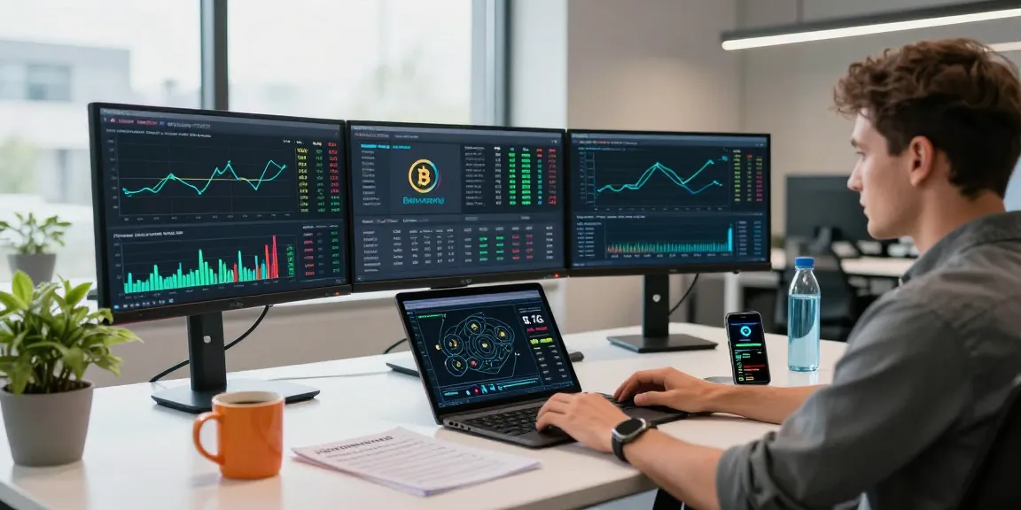 cloud mining crypto workspace with trading charts and blockchain technology