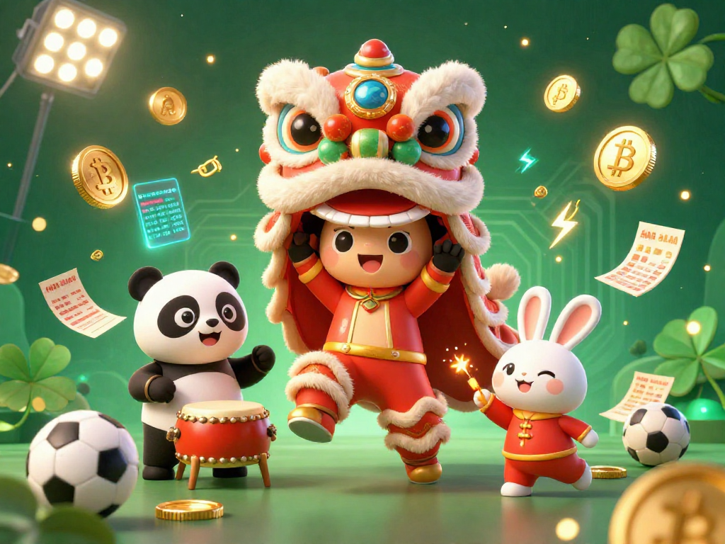 Join the action with 8XBET as cute characters perform a lion dance in vibrant casino and sports betting-themed illustration.