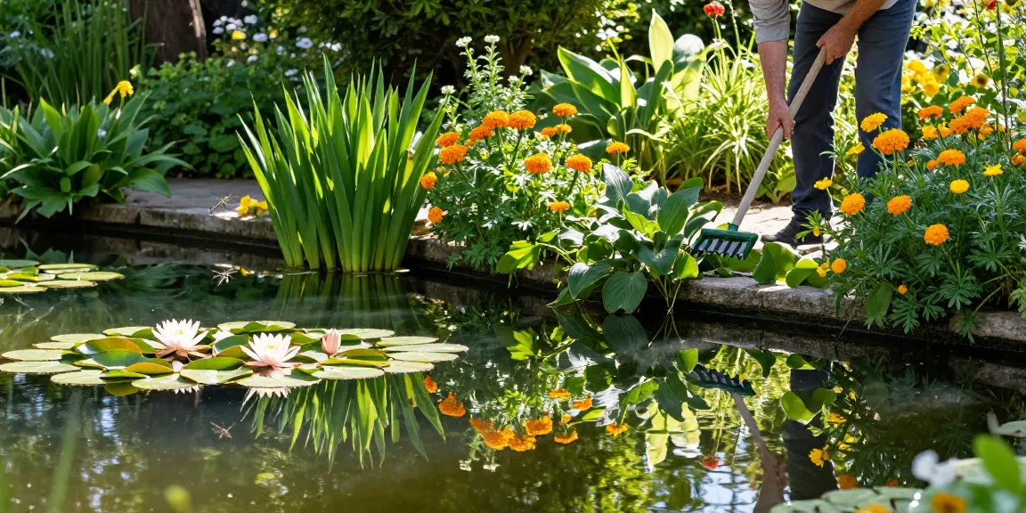 Beautiful scene of British pond plants flourishing, showcasing water lilies and marsh marigolds.