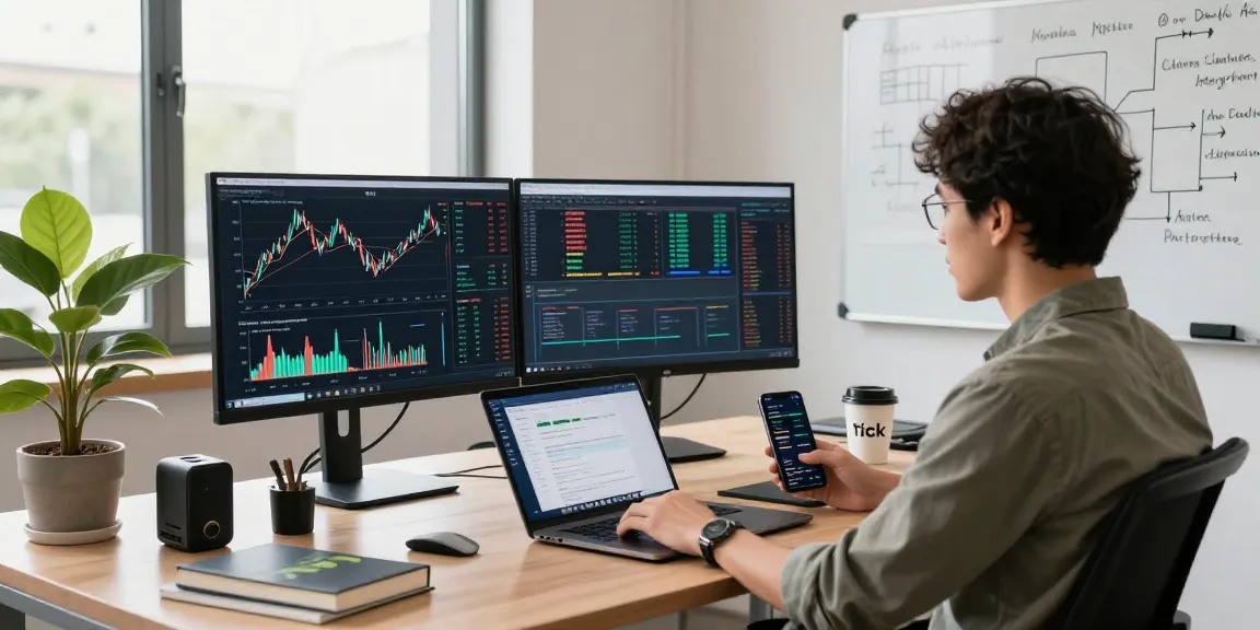Developer analyzing historical Kline data API in a modern fintech workspace.