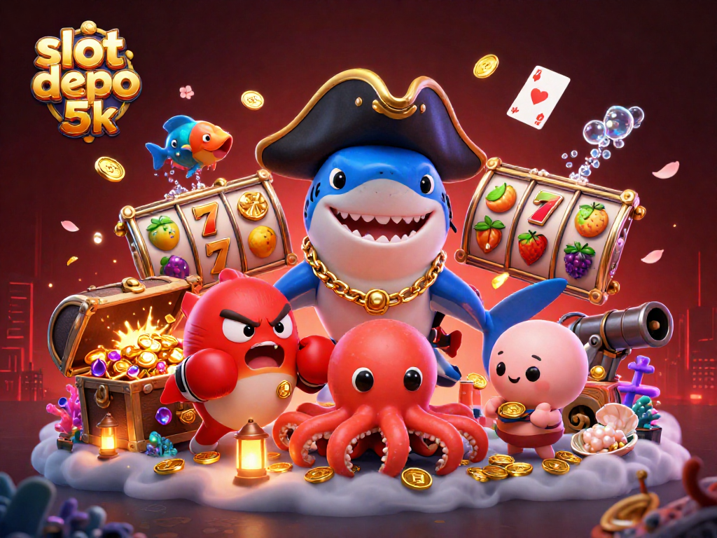Engage in exciting gameplay with slot depo 5k in this colorful underwater casino scene featuring vibrant characters.