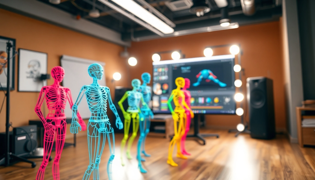 3D Animation showcasing character rigging skills in a vibrant studio environment.