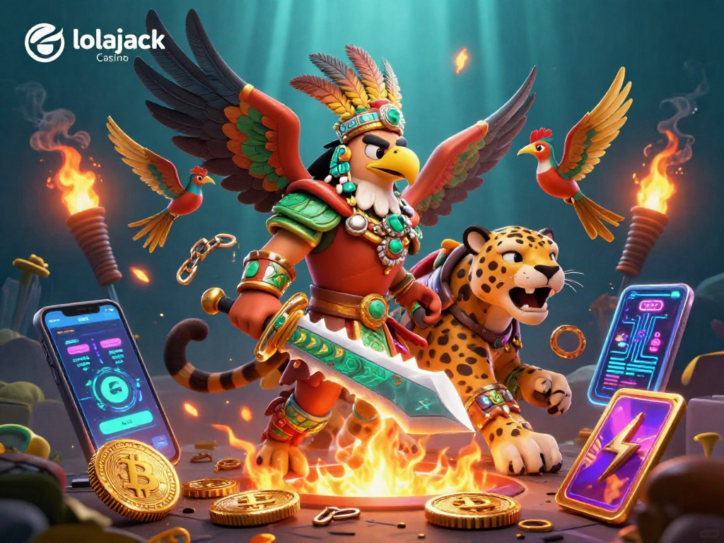 Experience the thrill of winning at lolajack casino with a vivid, vibrant 3D digital casino scene.