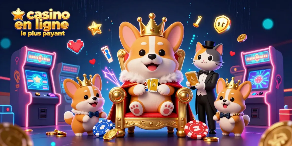 Le casino en ligne le plus payant présente un royal corgi entouré de jeux colorés et d'une atmosphère festive.