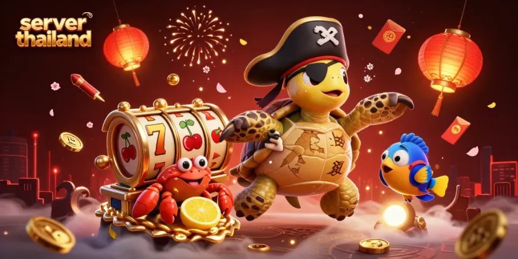 Experience excitement with server thailand as a pirate turtle leads the way in a casino adventure.