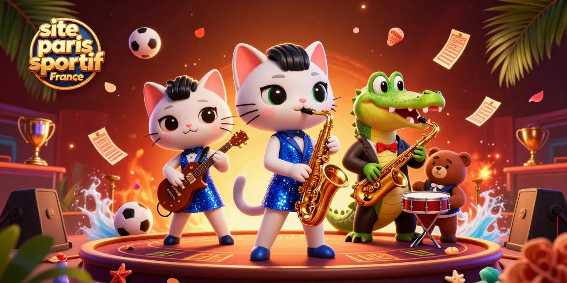 Illustration captivante de site paris sportif France, avec des personnages animés autour d'éléments sportifs et de paris.