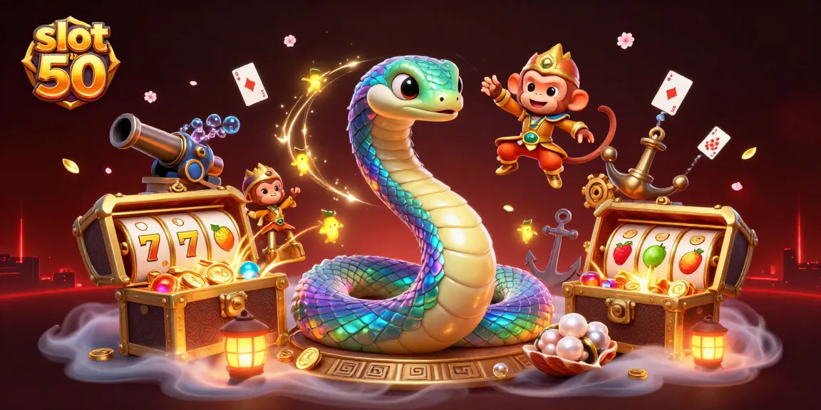 Engage with slot bet 50 through a vibrant scene featuring a rainbow serpent and golden monkey king.