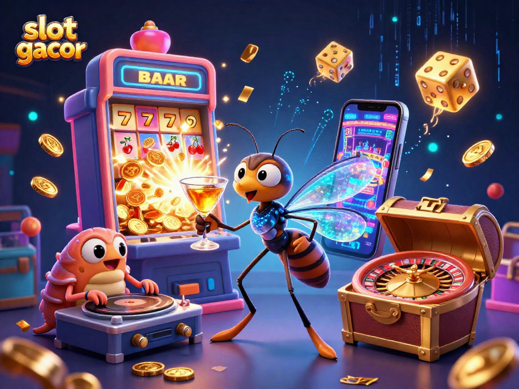 Engage with slot gacor and witness an exciting 3D casino scene bursting with vibrant characters and dynamic elements.