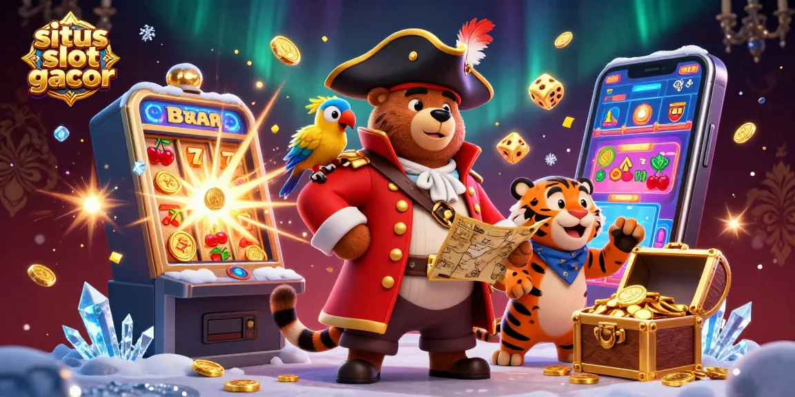 Experience excitement with "situs slot gacor" in a vibrant 3D casino scene featuring a pirate bear and tiger.