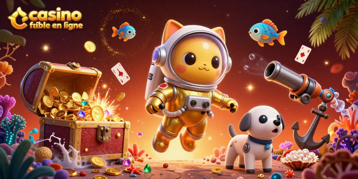 Illustration captivante pour les casinos fiables en ligne, mettant en scène un chat astronaute et un robot.