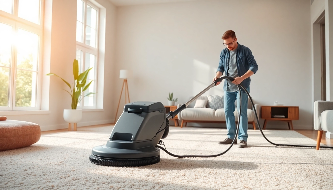 Experience the best carpet cleaning company with a technician expertly cleaning a vibrant carpet.