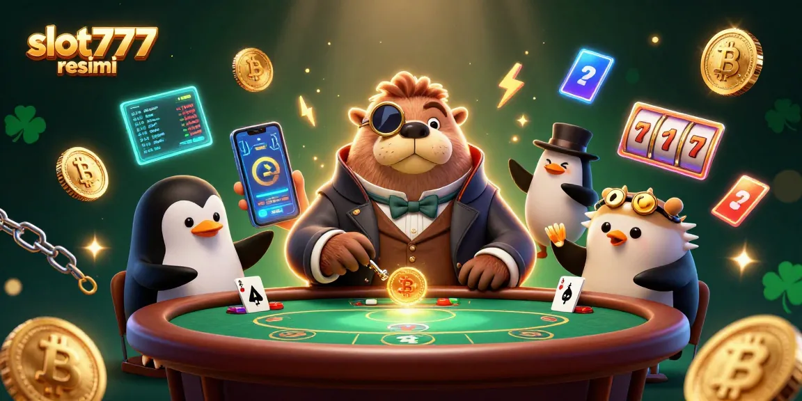 Engage with slot777 resmi in this vibrant underwater poker scene featuring a walrus and penguin dealer.