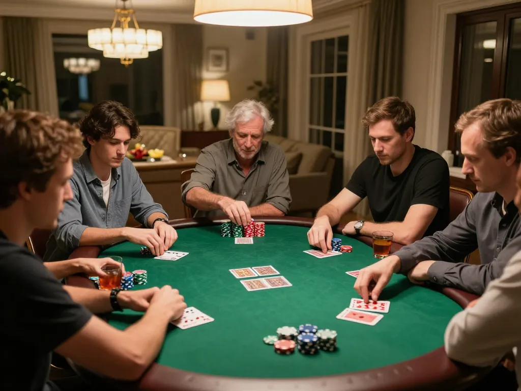 FAFA 828 players engaged in a thrilling poker game around a green felt table