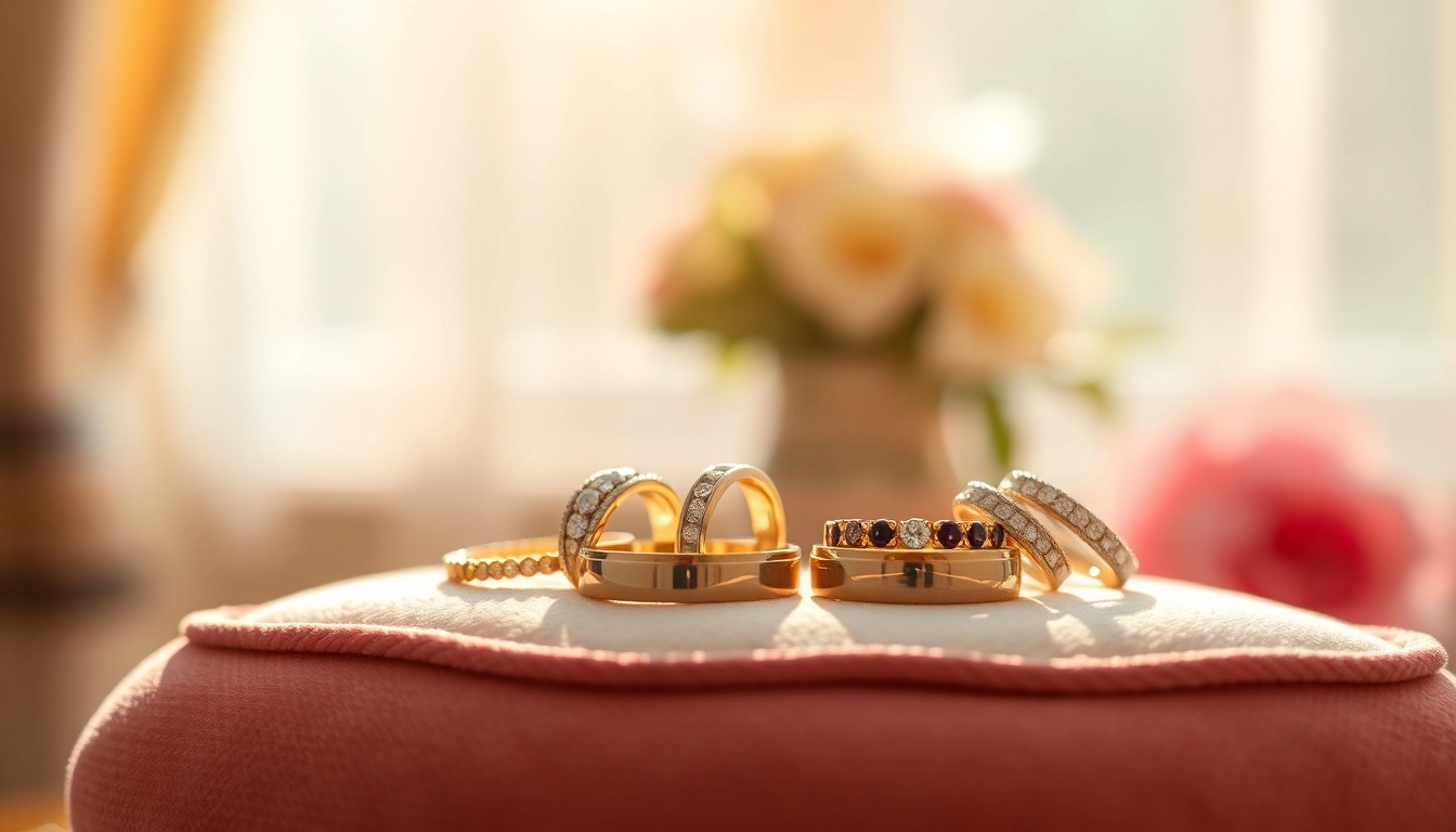 Showcasing exquisite wedding bands on a velvet cushion illuminated by natural sunlight.