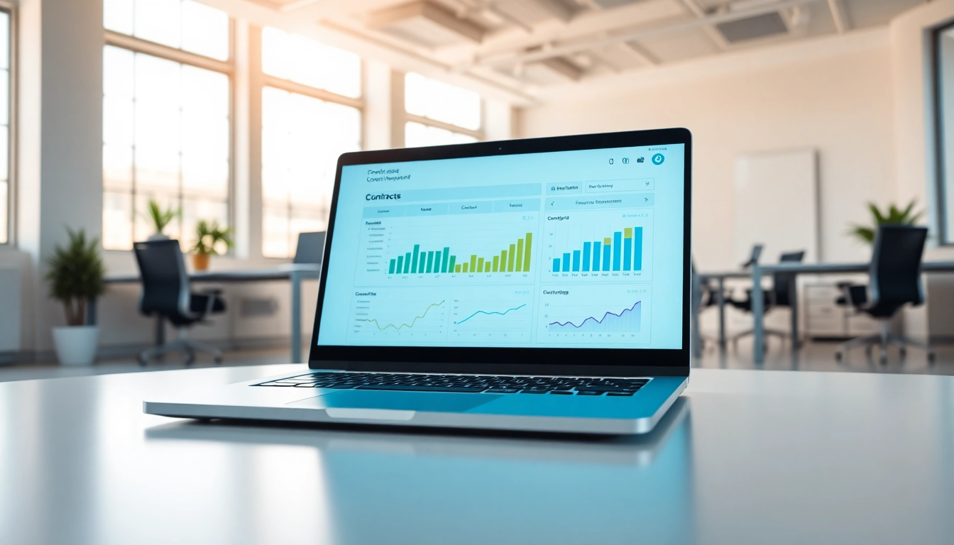 Enhancing contract management effectiveness with advanced software interface in a modern office.