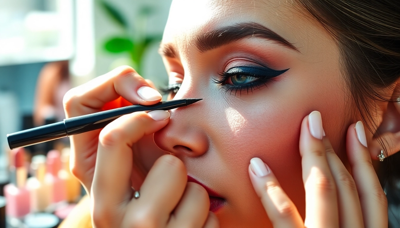 Apply Insanely Intense Tattooed Eyeliner for bold, captivating eye looks in a professional setting.