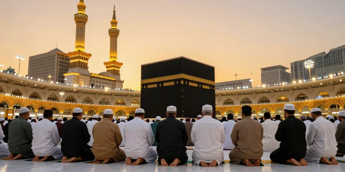Experience Umroh Ramadhan's spiritual journey with a diverse group of pilgrims at Masjid al-Haram, reflecting warmth and unity.