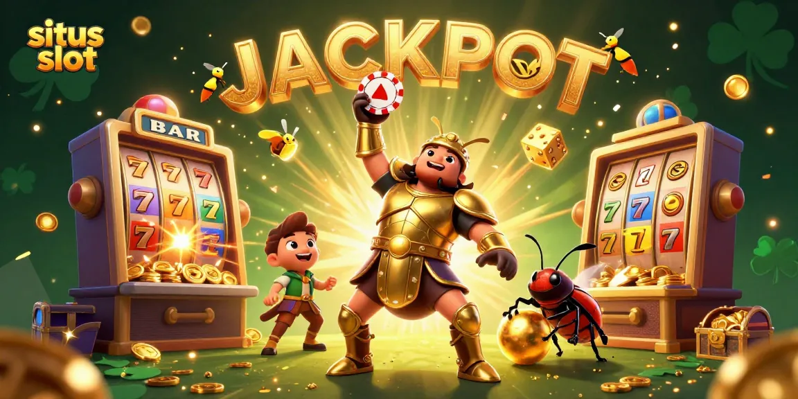 Experience the excitement of situs slot with dynamic 3D characters and jackpot elements celebrating a big win!