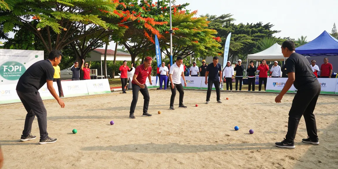 Atmosfer permainan petanque di fopikotamakassar.org dengan pemain beragam dan semangat komunitas.