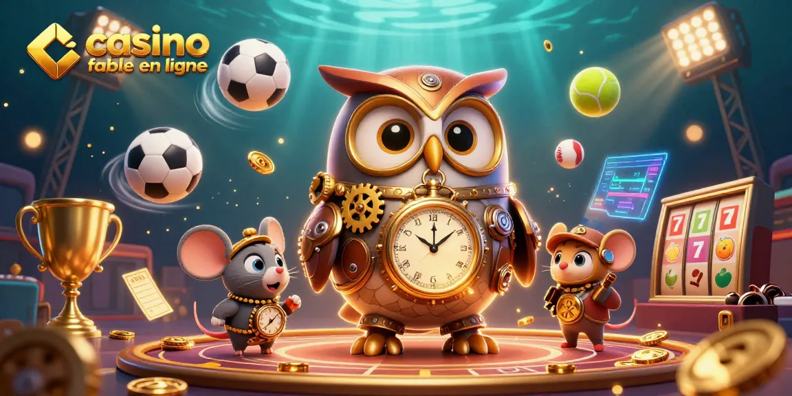 Visualisez un casino fiable en ligne avec une chouette voyageuse et des éléments de jeux animés.