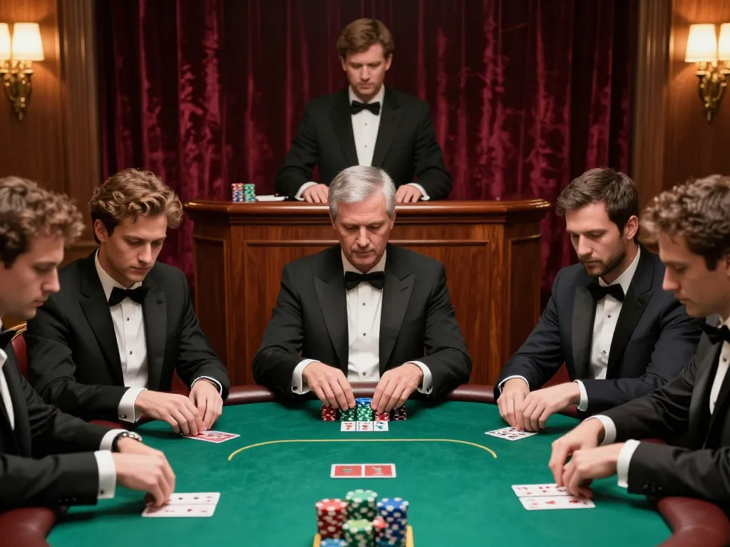 Players competing in a high-stakes poker tournament at 58win with vibrant chips and focused expressions.