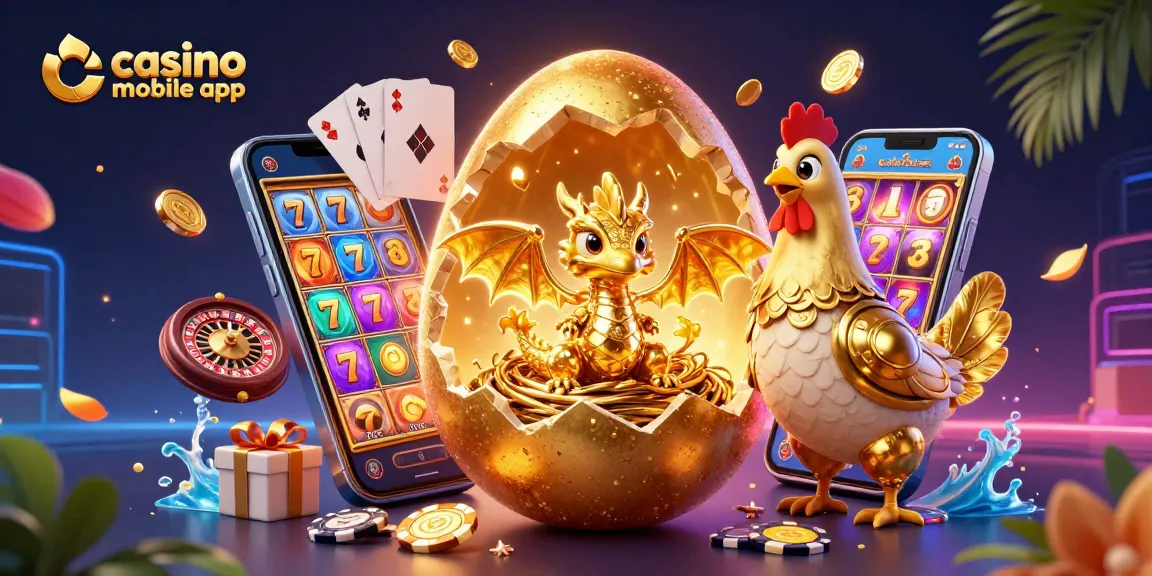 Plongez dans l'univers des applications de jeux de casino mobile avec un dragon doré et des jetons de poker.