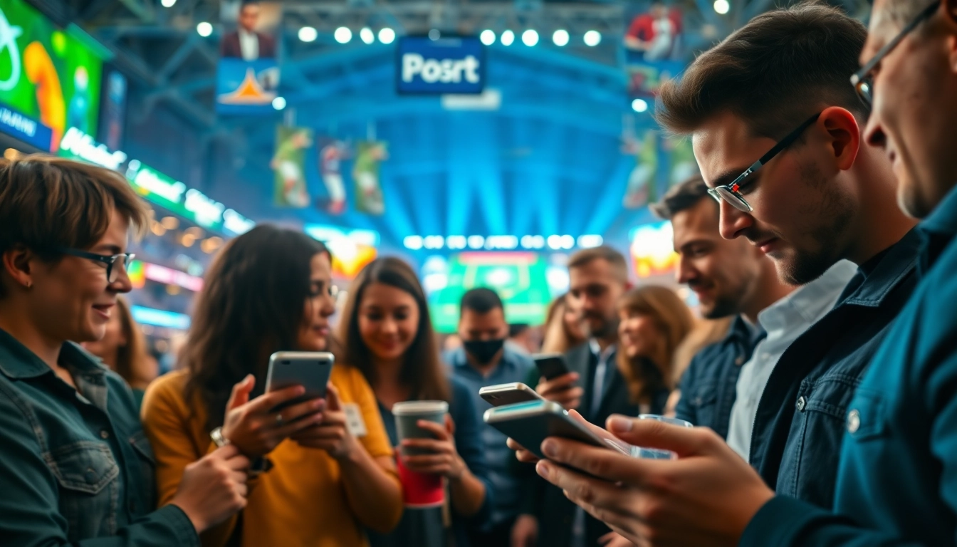 Engaging scene showcasing best sportsbooks Brazil with diverse bettors analyzing odds during a lively sports event.